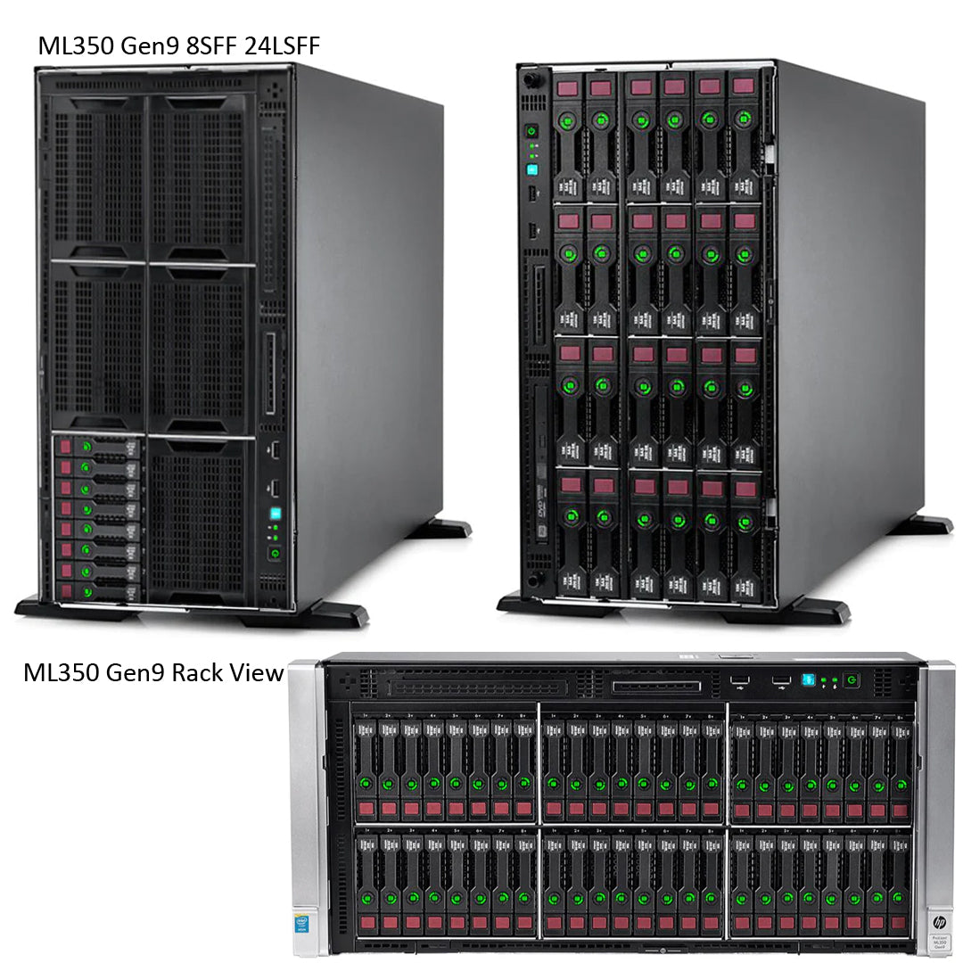 HPE ProLiant ML350 Gen9 Perf ES Rack Server 2xE5-2630v4 2P 32GB-R P440ar 8SFF 2x800W PS | 835264-001