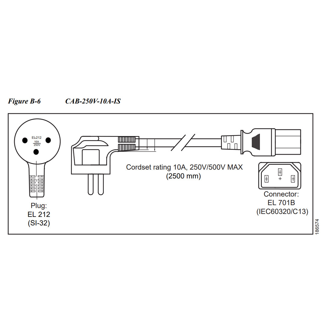 CAB-250V-10A-IS | Power Cord, SFS, 250V, 10A, Israel Power Cable
