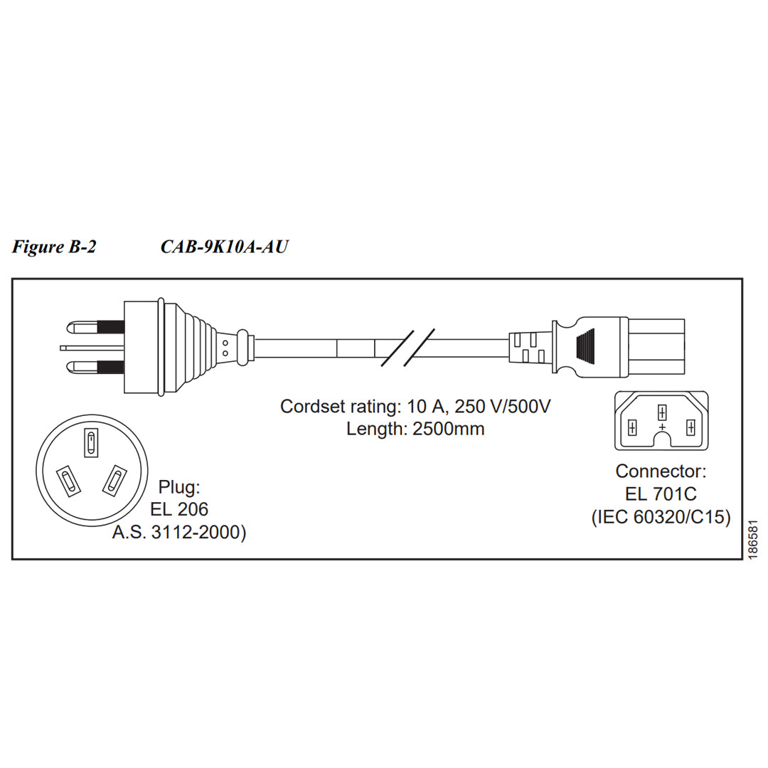 CAB-9K10A-AU | Power Cord, 250VAC 10A 3112 Plug, Australia Power Cable