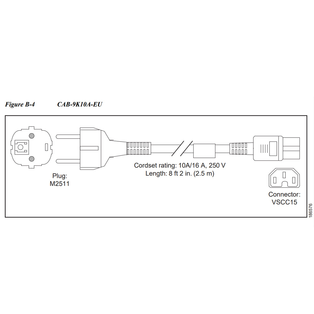 CAB-9K10A-EU | Power Cord, 250VAC 10A CEE 7/7 Plug, EU Power Cable