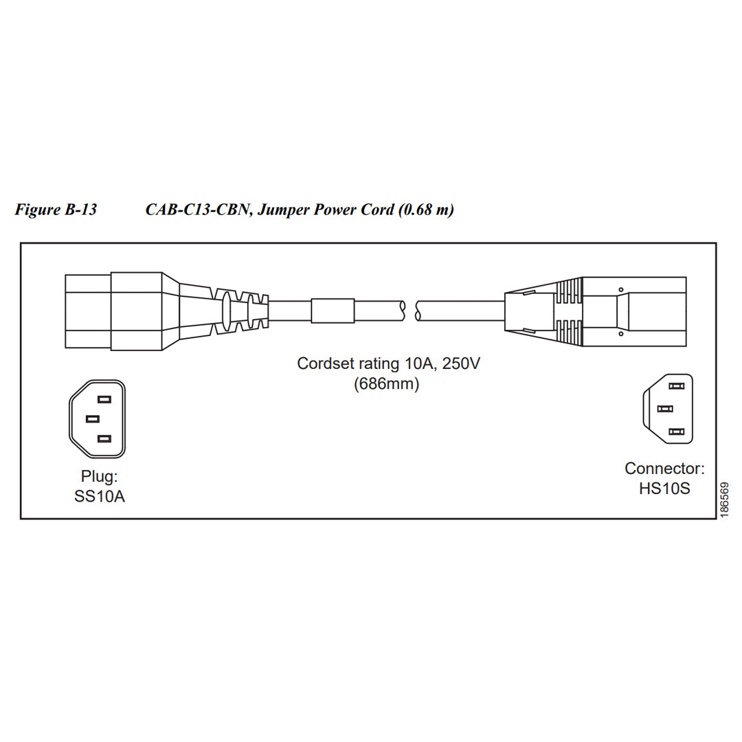 CAB-C13-CBN | CABASY,WIRE,JUMPER CORD, 27" L, C13/C14, 10A/250V Power Cable