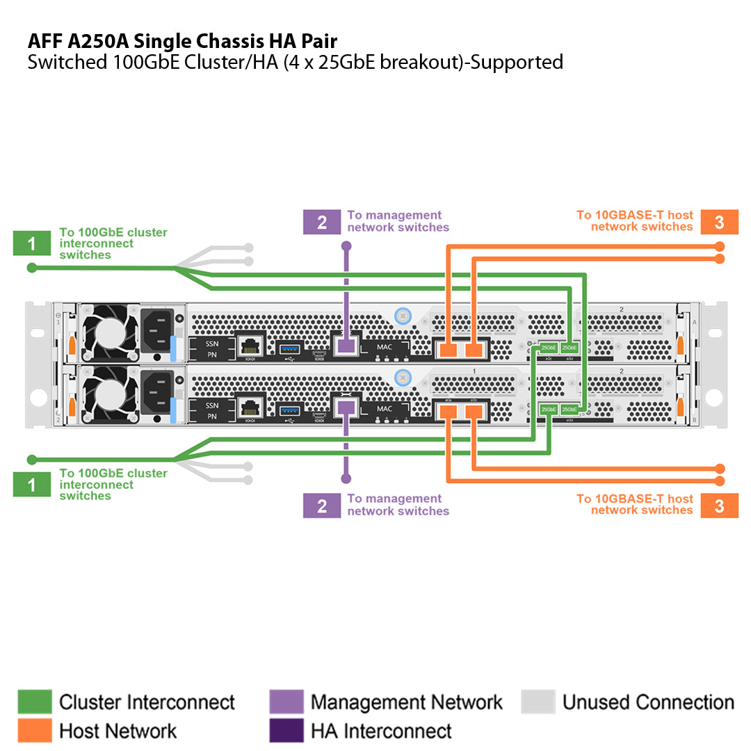 NetApp AFF A250 Single Chassis HA Pair Filer Head (AFF-A250A)