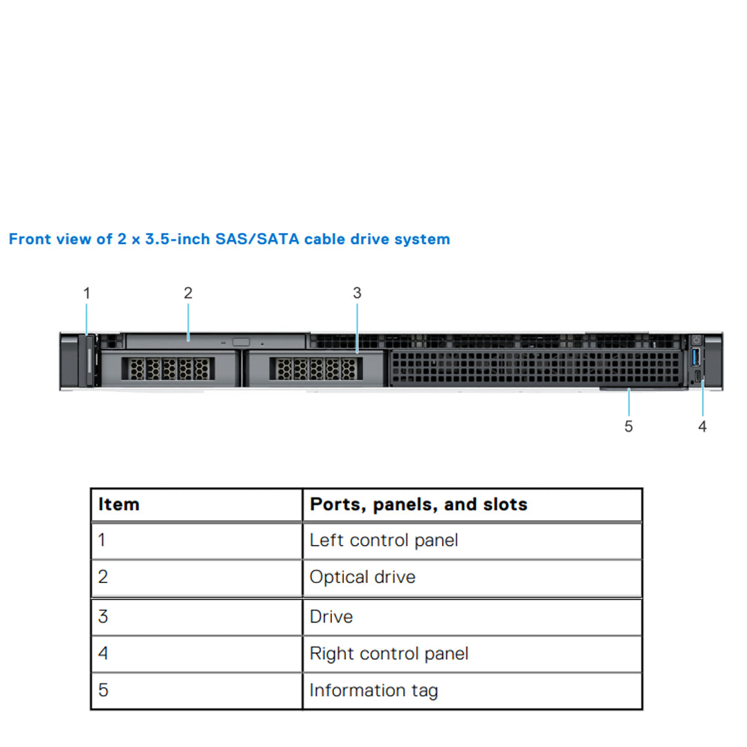 Dell PowerEdge R250 Chassis - Cabled 2x3.5" SAS/SATA (HDD/SSD)